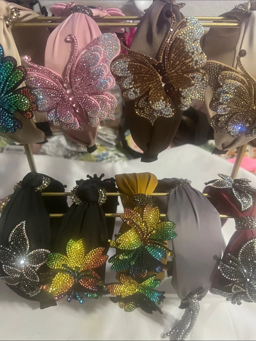 Butterfly Crystal Embellished Headband - Pink & Brown